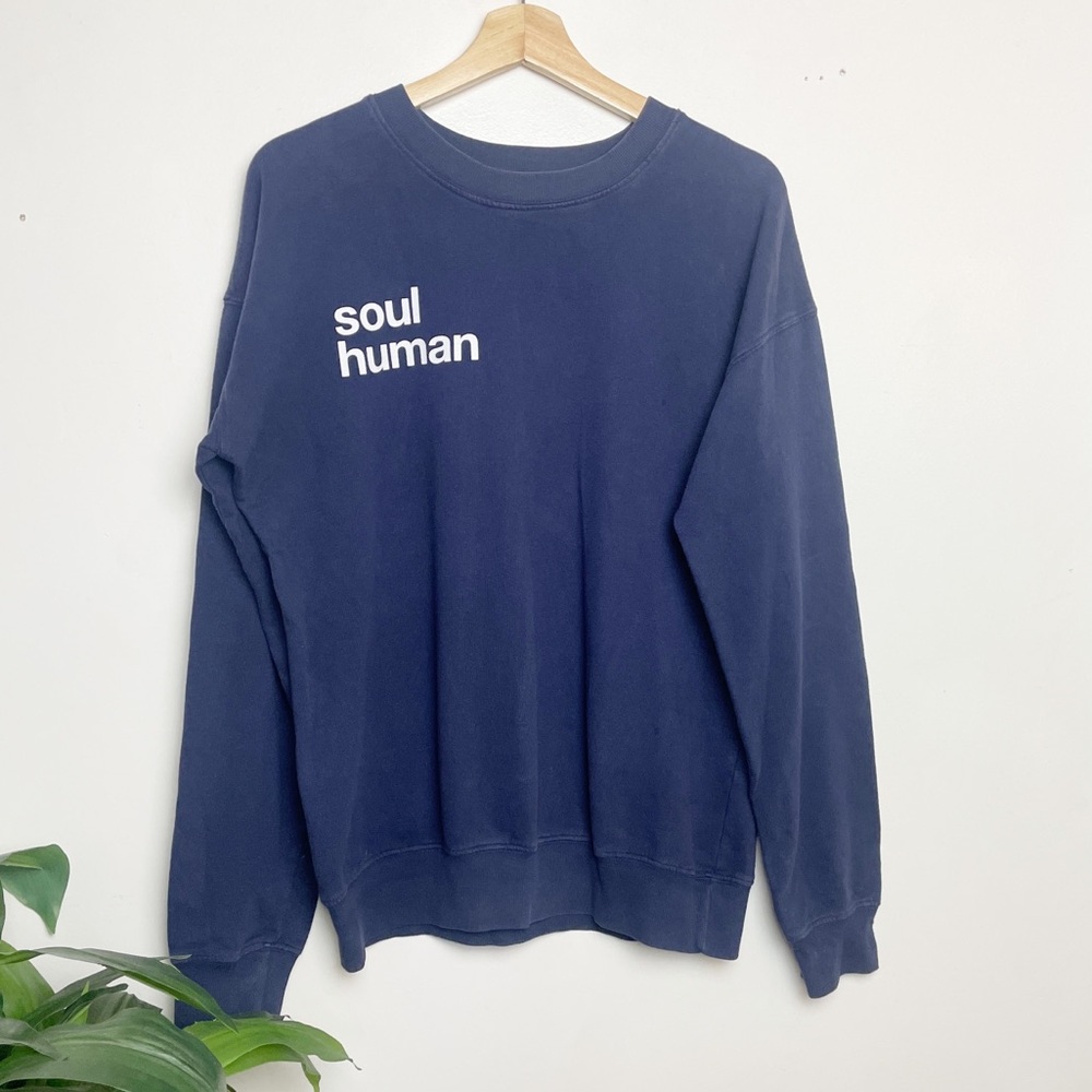 SoulCycle Soul Human Crewneck Sweatshirt Blue Graphic Pullover Made in USA M